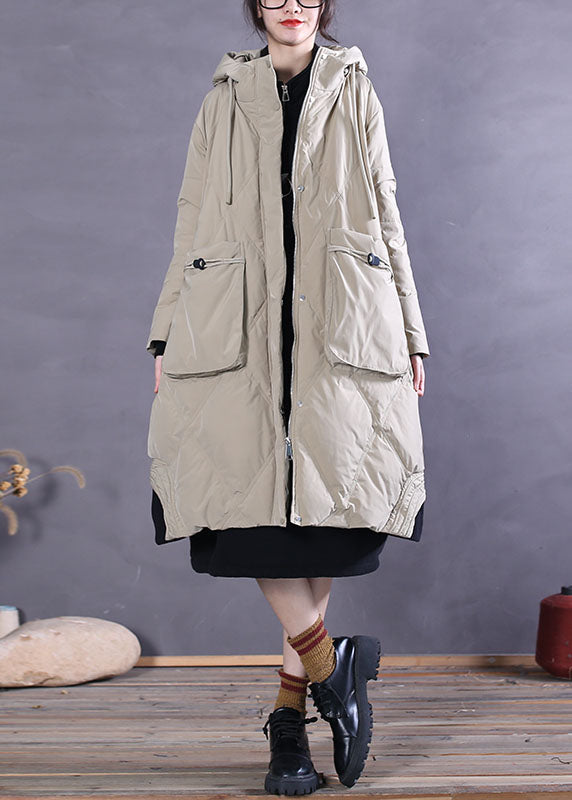 Art Khaki Hooded Pockets Duck Down Winter Down Coat