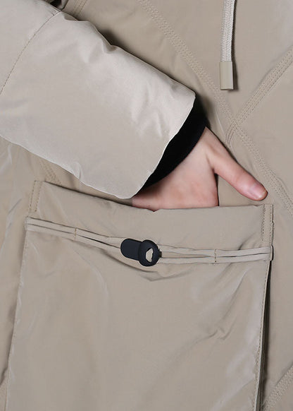 Art Khaki Hooded Pockets Duck Down Winter Down Coat