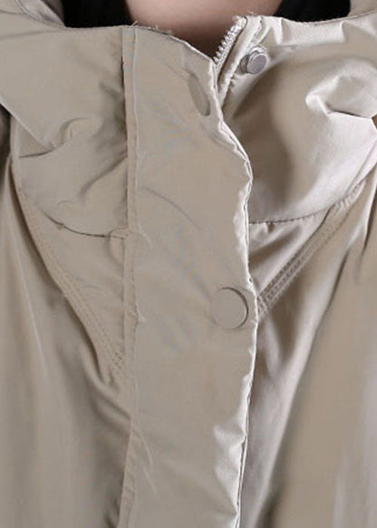 Art Khaki Hooded Pockets Duck Down Winter Down Coat