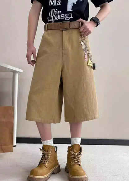 Art Khaki Letter Pockets High Waist Crop Pants Summer