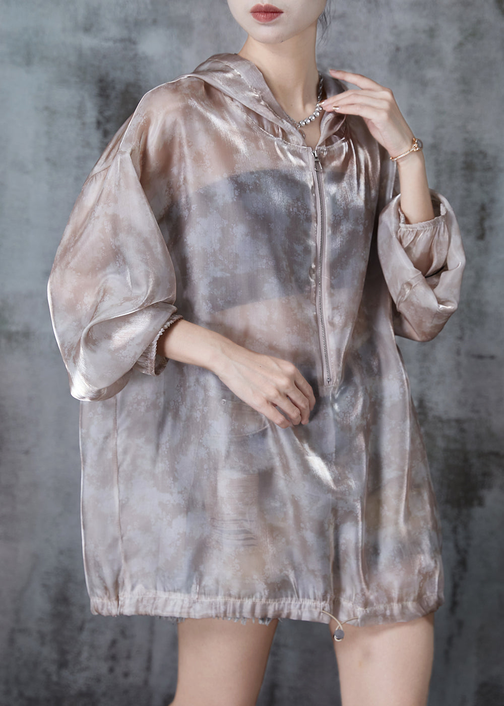 Art Khaki Oversized Drawstring Upf 50+ Coat Jacket Spring