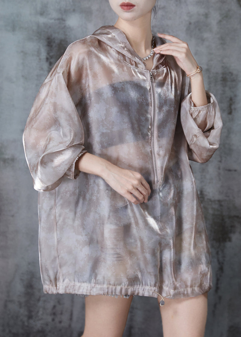 Art Khaki Oversized Drawstring Upf 50+ Coat Jacket Spring