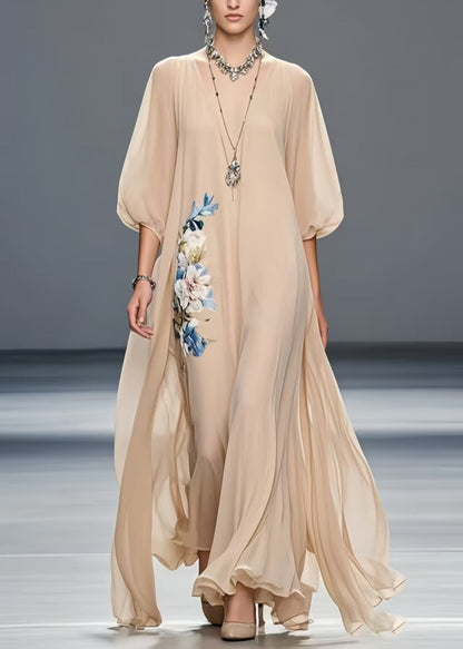 Art Khaki Oversized Chiffon Holiday Dress Summer