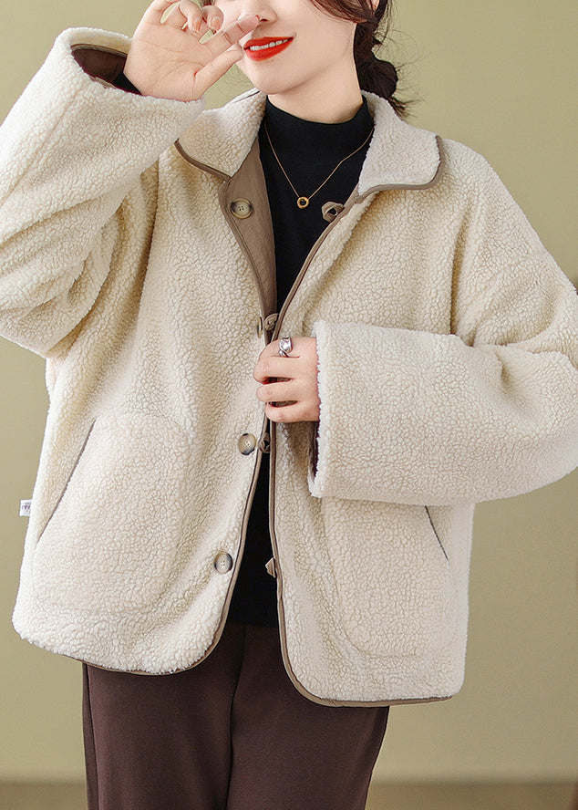 Art Khaki Oversized Wear on Both Sides Fleece Wool Lined Jacket Winter