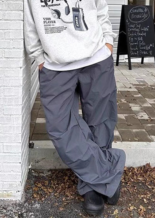 Art Khaki Wrinkled Drawstring Patchwork Cotton Pants Summer