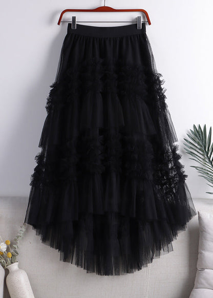 Art Khaki Low High Design Tulle Skirt Spring