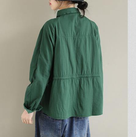 Art Lapel Button Down Spring Tops Pattern Green Top