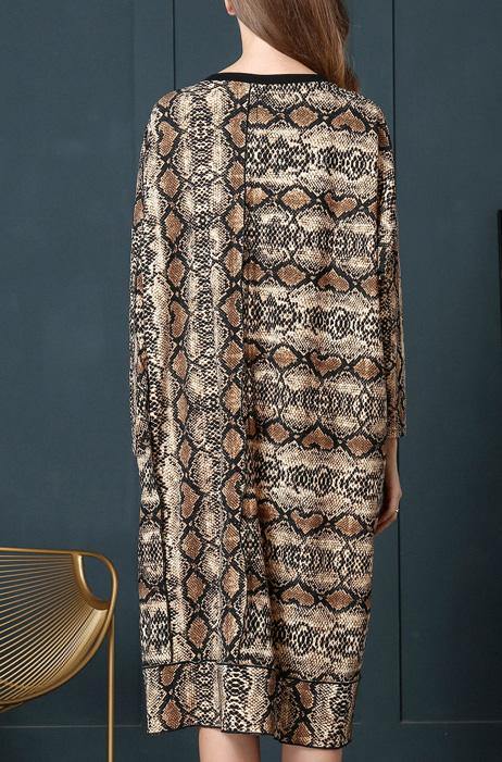 Art Leopard O-neck Cotton Long Sleeve Spring Long Dress