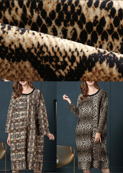 Art Leopard O-neck Cotton Long Sleeve Spring Long Dress