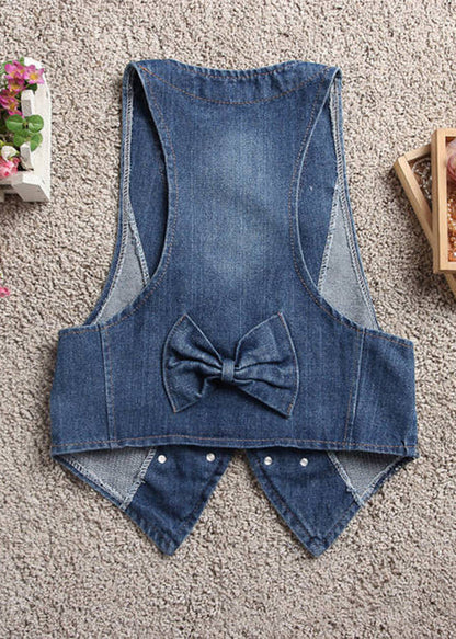Art Light Blue V Neck Patchwork Button Denim Waistcoat Fall
