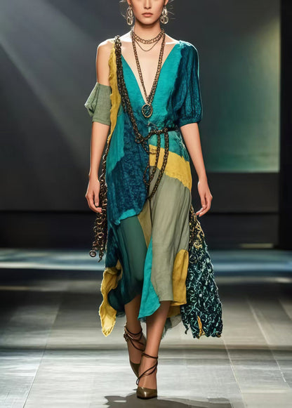 Art Multicolour Asymmetrical Design Cotton One Shoulder Dress Summer