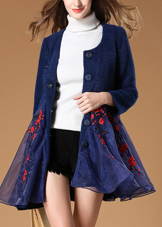 Art Navy Retro Button Patchwork Fall Woolen Coats