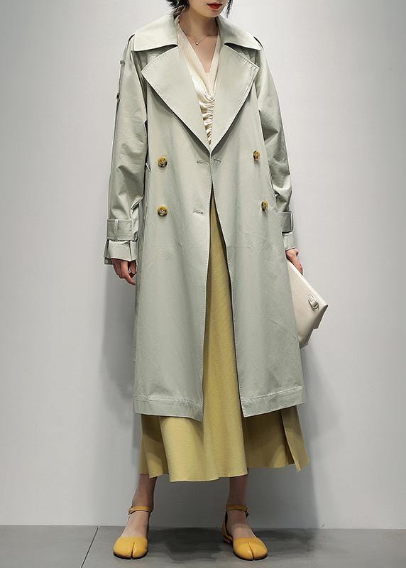 Art Notched Pockets Tunic Coats Light Green Knee Coat