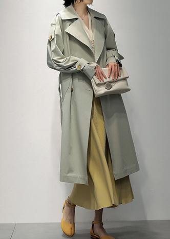 Art Notched Pockets Tunic Coats Light Green Knee Coat