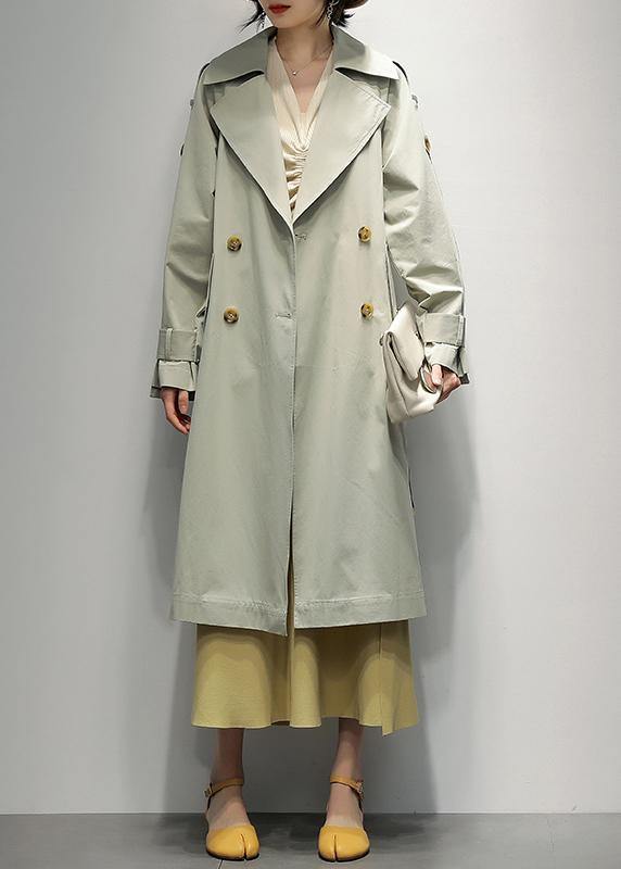 Art Notched Pockets Tunic Coats Light Green Knee Coat