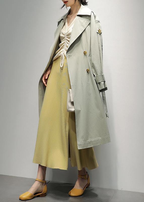 Art Notched Pockets Tunic Coats Light Green Knee Coat