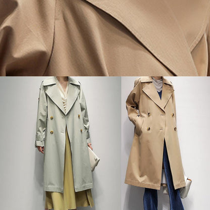 Art Notched Pockets Tunic Coats Light Green Knee Coat