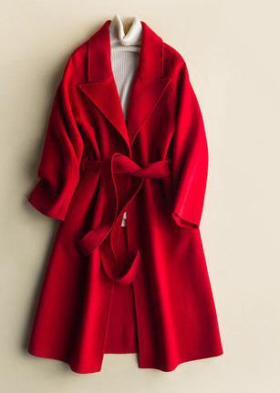 Art Notched Tie Waist Outfitred Woolen Coats