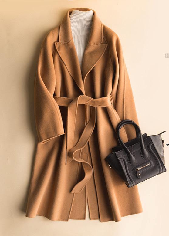 Art Notched Tie Waist Outfitred Woolen Coats