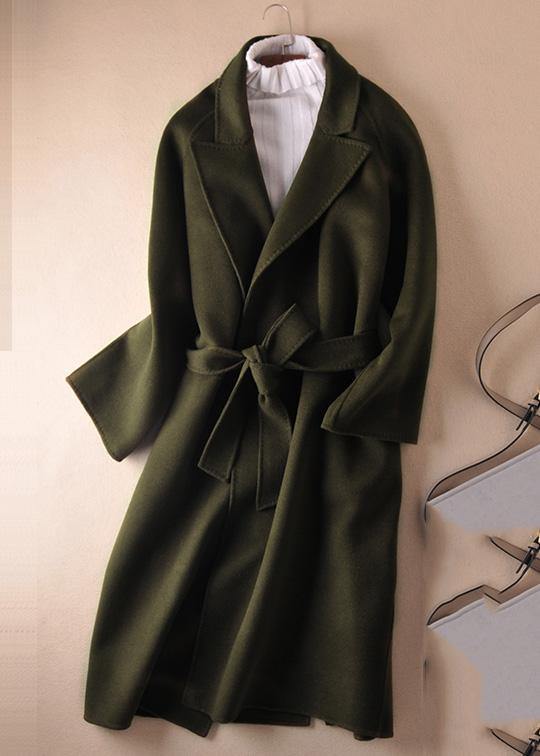 Art Notched Tie Waist Outfitred Woolen Coats