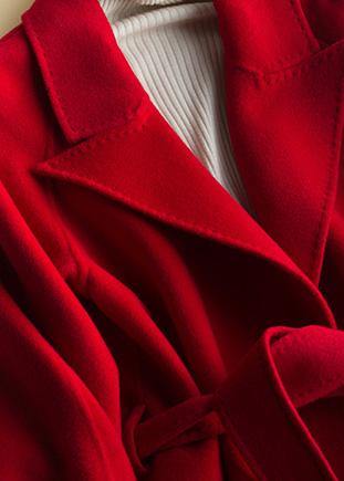 Art Notched Tie Waist Outfitred Woolen Coats