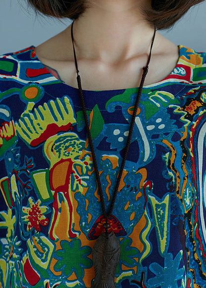 Art O-neck Print Maxi Dress Short Sleeve