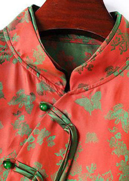 Art Pink Crane Double-layer Collar Asymmetrical Jacquard Silk Shirt Top Fall