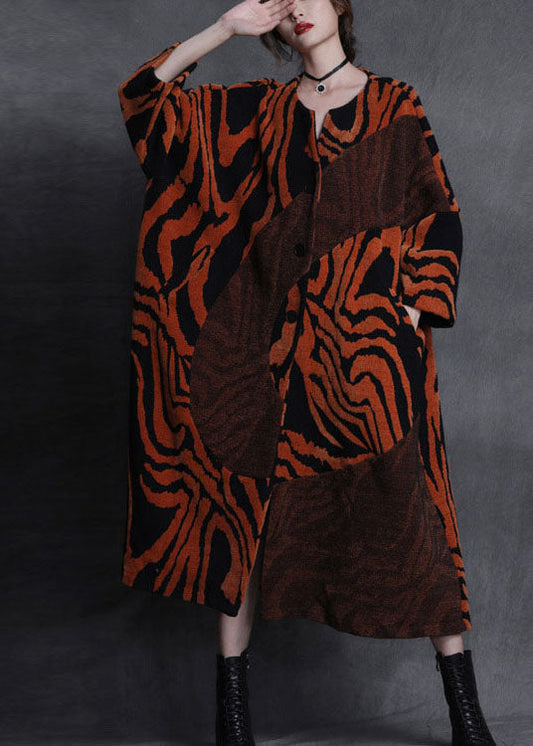 Art Orange Patchwork Button Fall Woolen Coats