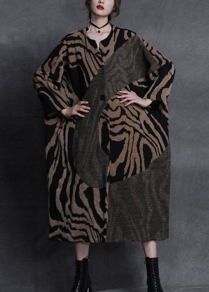 Art Orange Patchwork Button Fall Woolen Coats