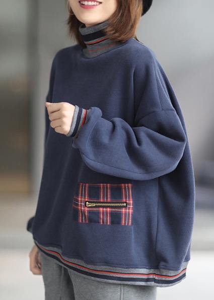 Art Patchwork Plaid Spring Tops Women Blue Shirts