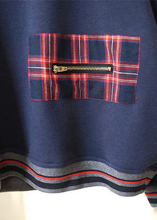 Art Patchwork Plaid Spring Tops Women Blue Shirts