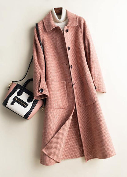 Art Peter Pan Collar Button Down Fine Woolen Coats Pink Plaid Silhouette Jackets