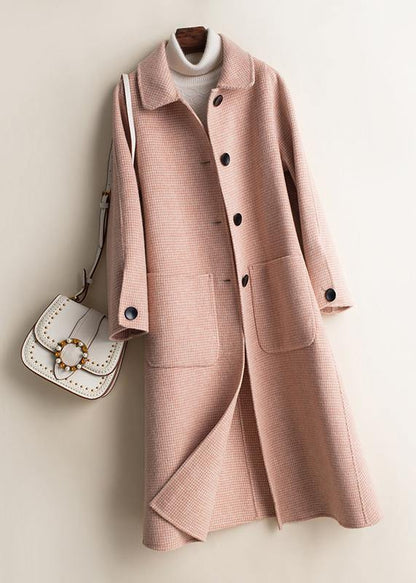 Art Peter Pan Collar Button Down Fine Woolen Coats Pink Plaid Silhouette Jackets