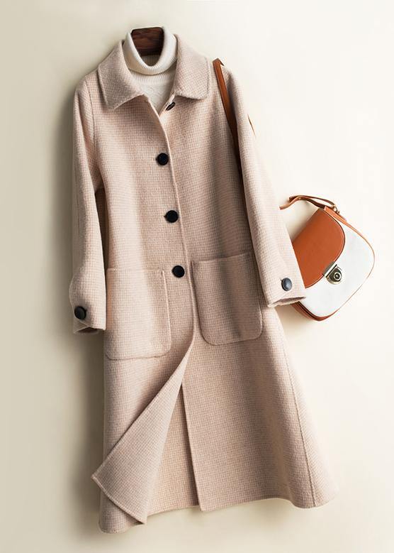 Art Peter Pan Collar Button Down Fine Woolen Coats Pink Plaid Silhouette Jackets