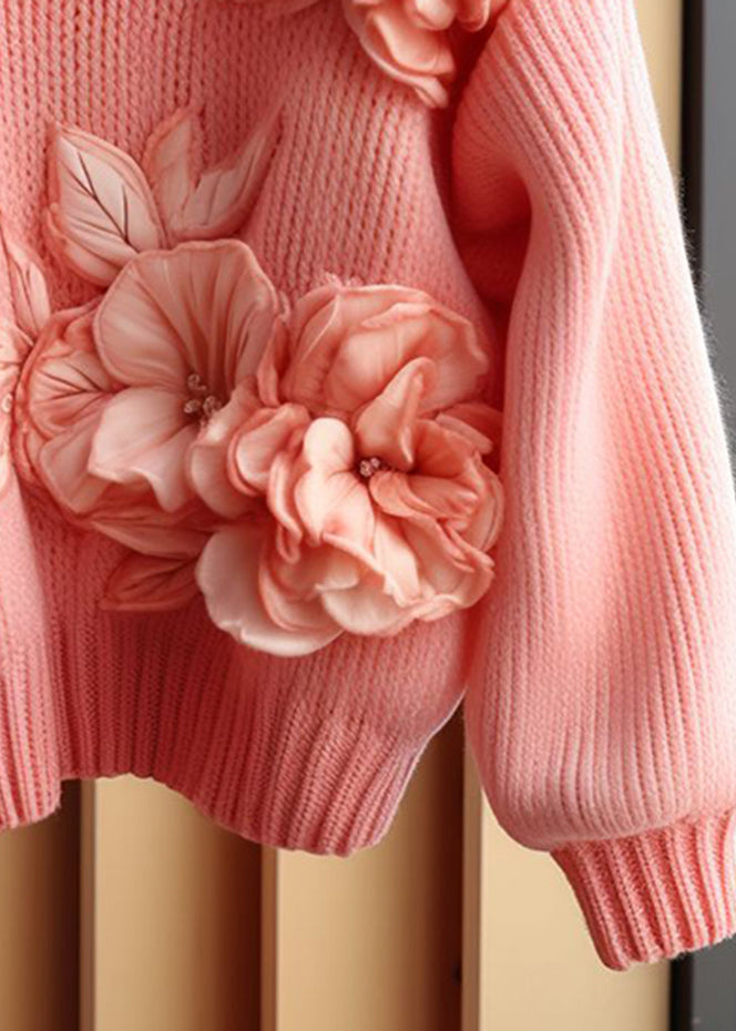 Art Pink Cozy Cotton Knit Sweaters Long Sleeve