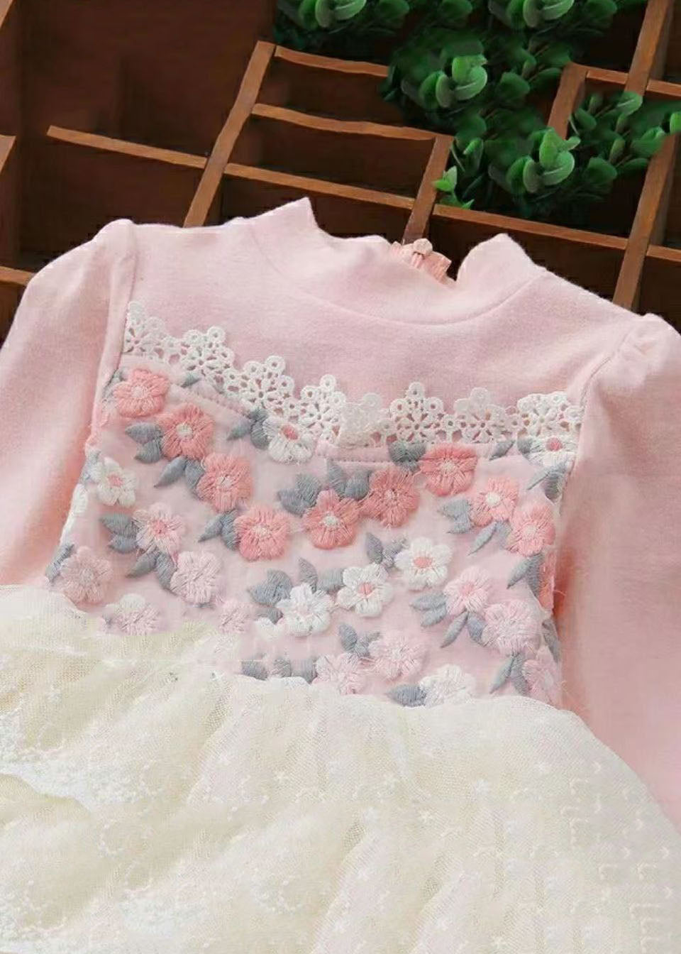 Art Pink O-neck Lace Patchwork Tulle Maxi Dresses Fall