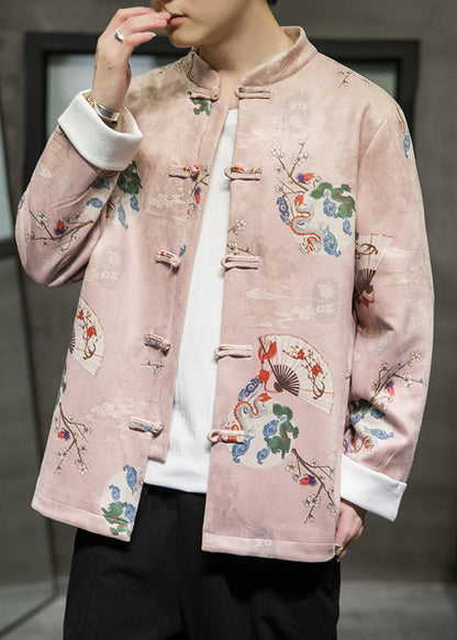 Art Pink Stand Colla Button Faux Suede Coats Spring