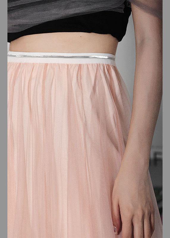 Art Pink Tulle Elastic Waist a Line Skirt