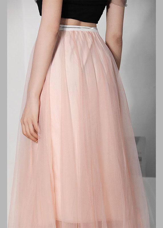 Art Pink Tulle Elastic Waist a Line Skirt