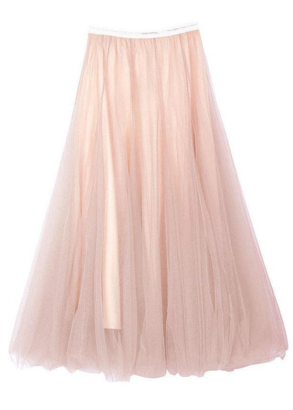 Art Pink Tulle Elastic Waist a Line Skirt