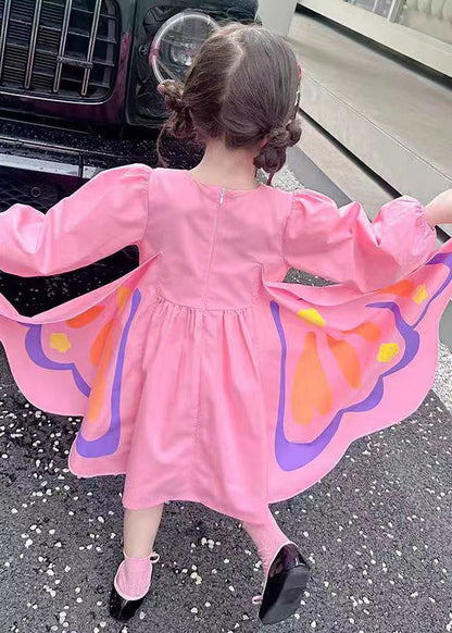 Art Pink Wrinkled Patchwork Holiday Dress Long Sleeve