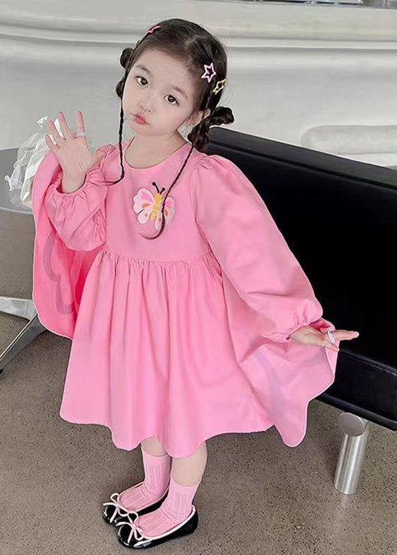 Art Pink Wrinkled Patchwork Holiday Dress Long Sleeve