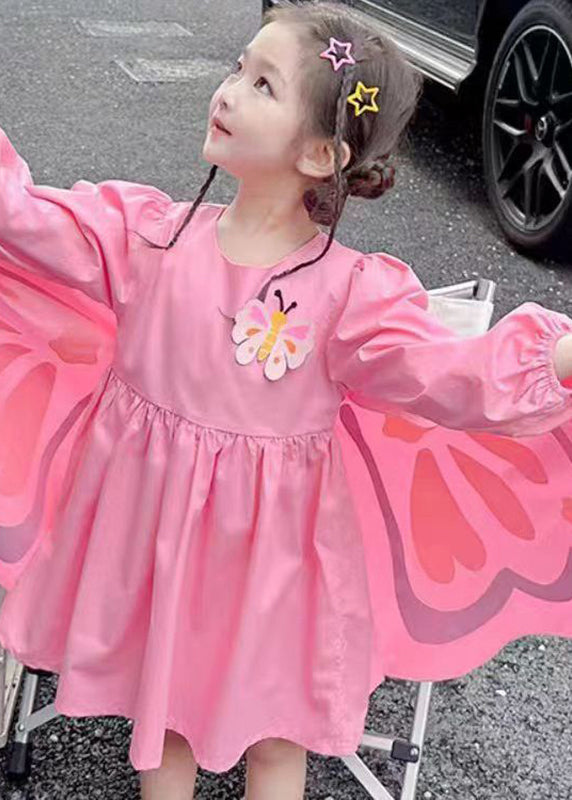 Art Pink Wrinkled Patchwork Holiday Dress Long Sleeve