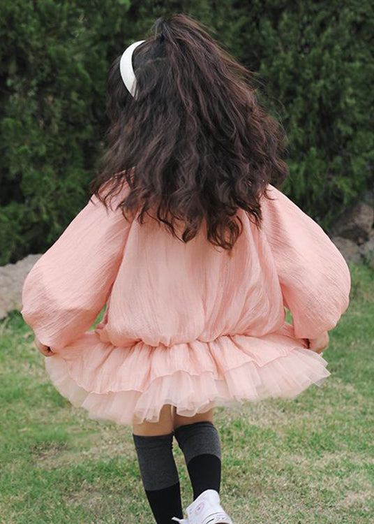 Art Pink Zip Up Pockets Patchwork Tulle Dress Fall
