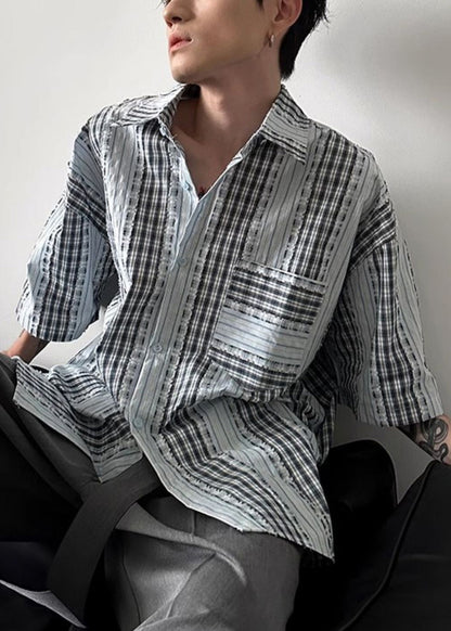 Art Plaid Button Patchwork Cotton Shirt Summer
