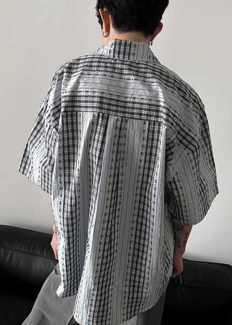 Art Plaid Button Patchwork Cotton Shirt Summer