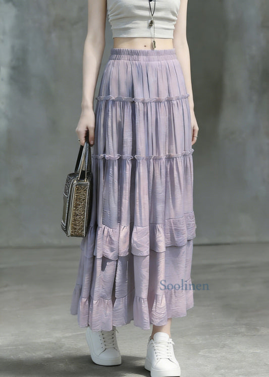 Art Purple Ruffled Patchwork Maxi Skirts