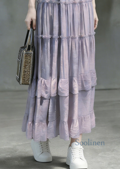 Art Purple Ruffled Patchwork Maxi Skirts