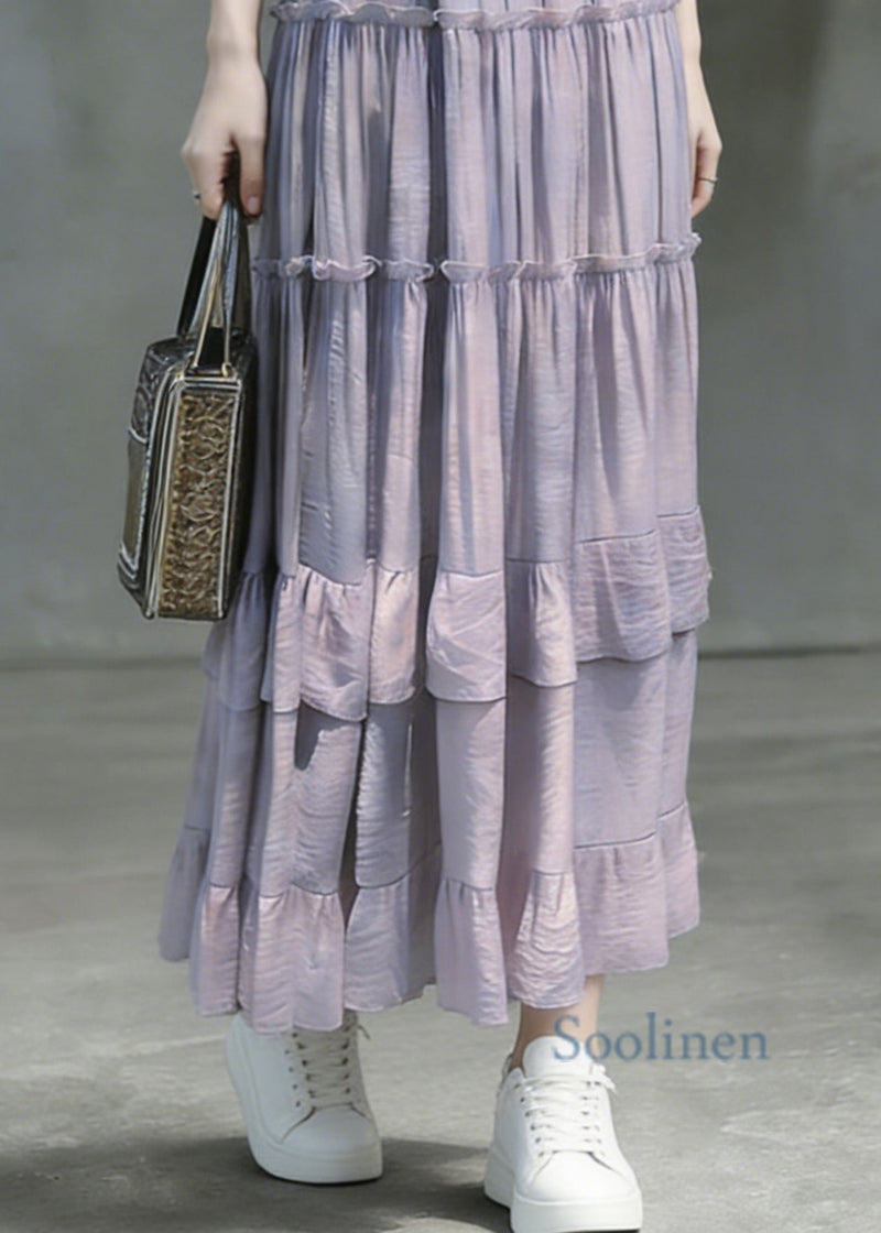 Art Purple Ruffled Patchwork Maxi Skirts