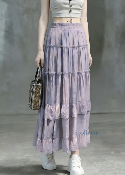 Art Purple Ruffled Patchwork Maxi Skirts